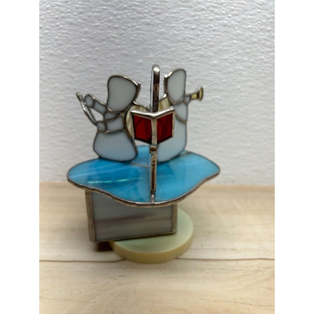 Vtg Christmas Angels Stained Glass Sankyo Japan Music Box Carousel Amazing Grase - Picture 2 of 11